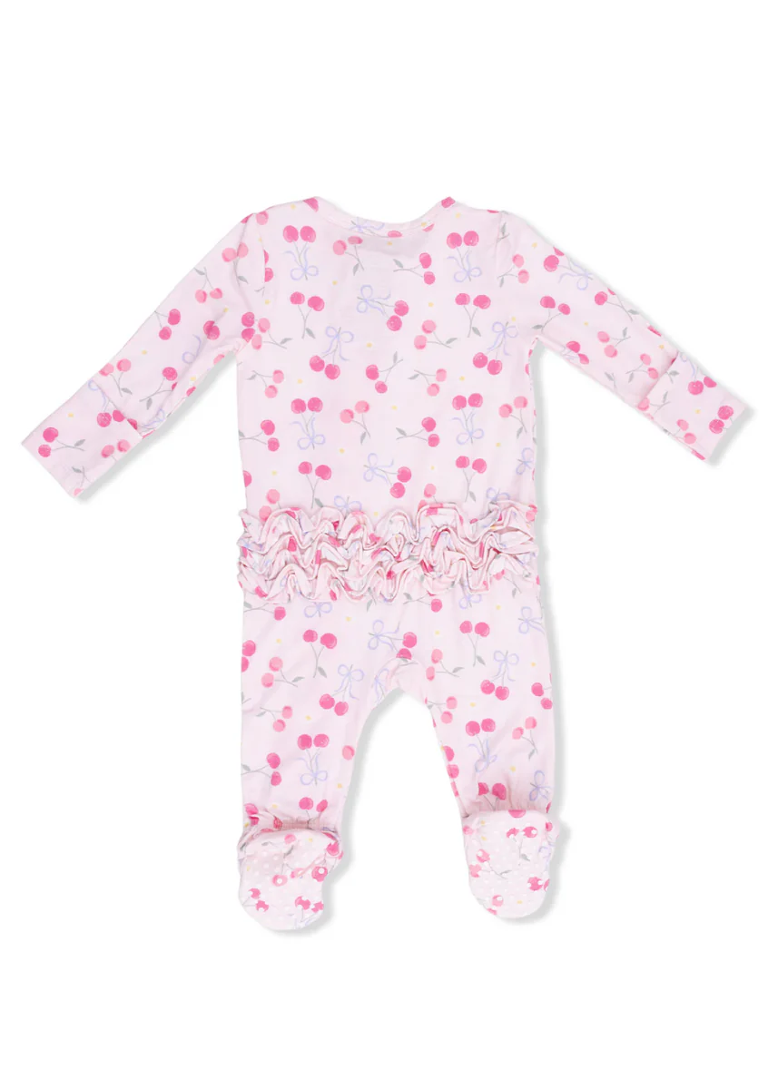 2-Way Ruffle Zipper Footie - Sweet Bow Cherries - Image 2