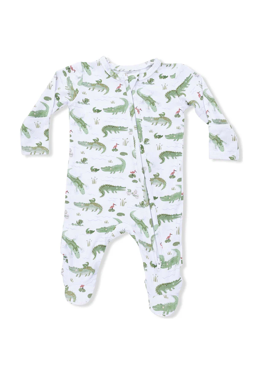 2-Way Zipper Fold-Over Footie - Crayon Alligators