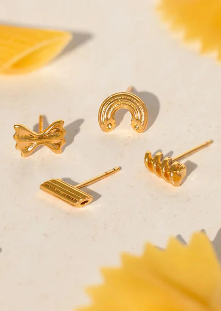 Al Dente Pasta Stud Set - Gold - Image 3