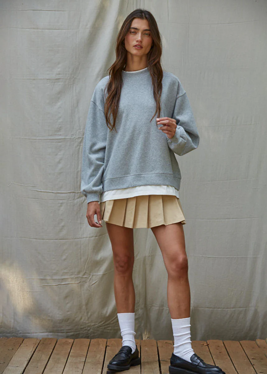 Always On Crew Twofer Pullover - Heather Grey - Image 4