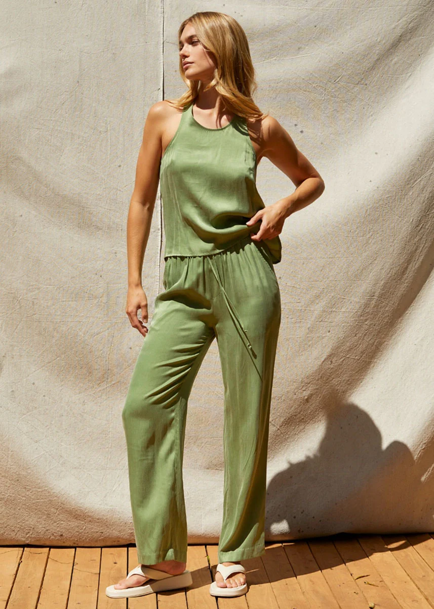 Amelia Pull On Cupro Pants - Matcha - Image 4