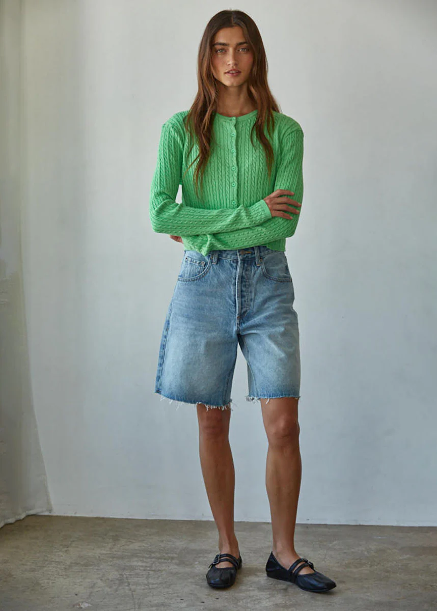 Avon Cable Knit Cardigan - Green - Image 3