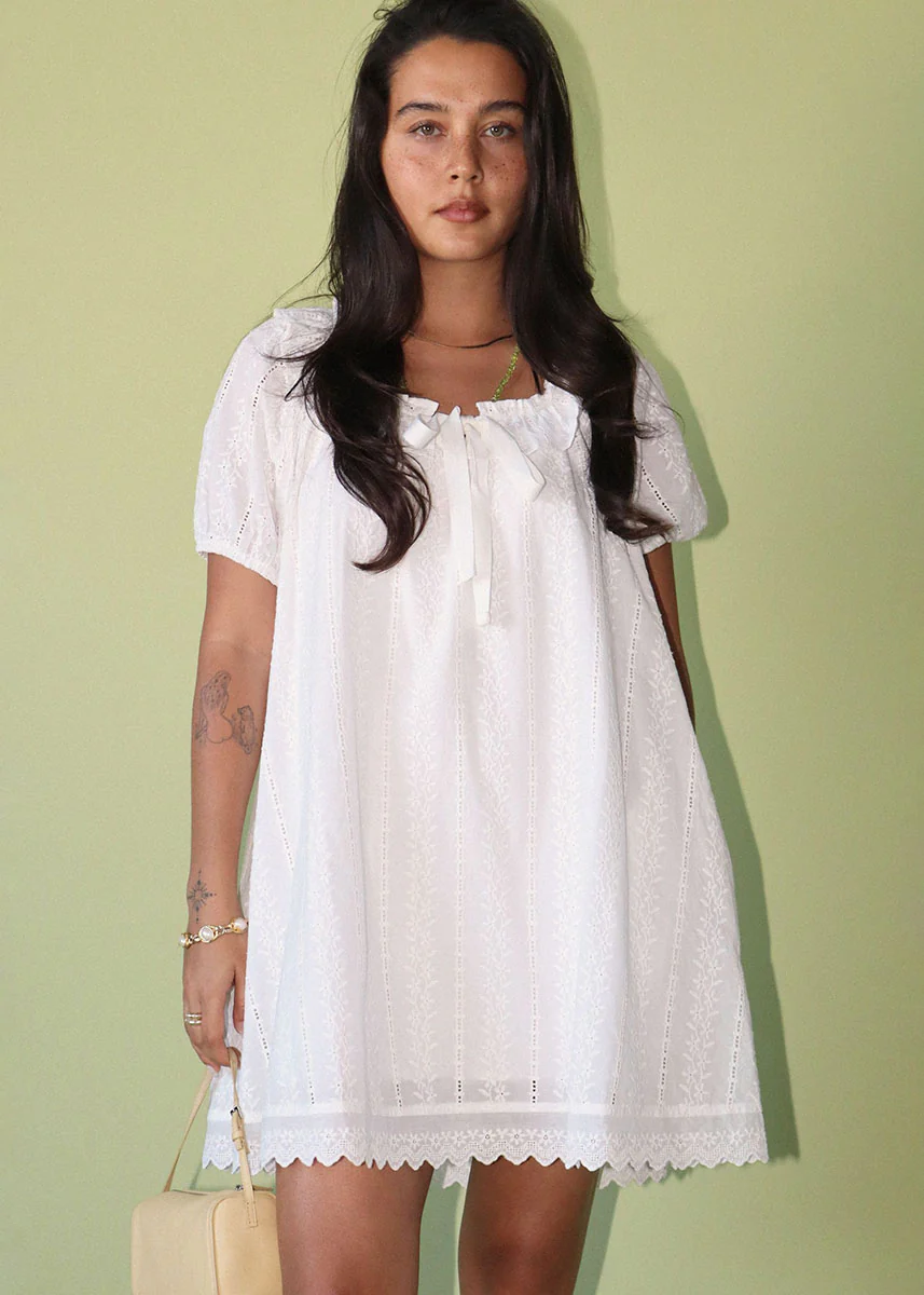Belinda Eyelet Babydoll Mini Dress - Cream