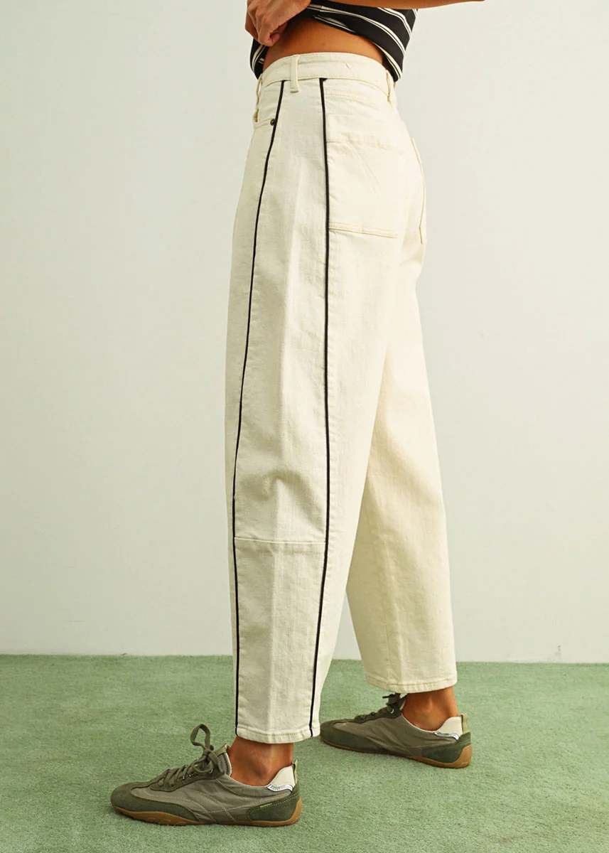 Berlin Piped Barrel Pant - Ecru & Black - Image 2
