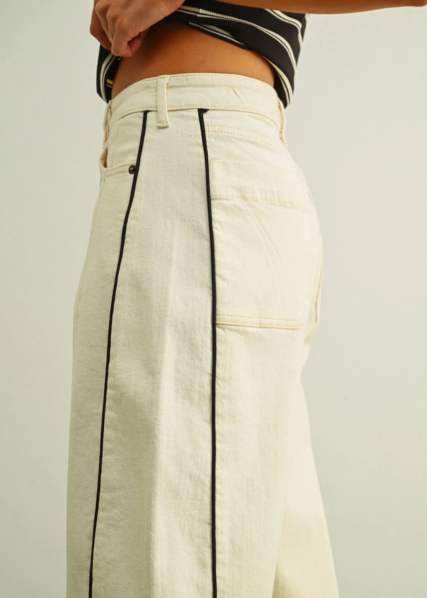 Berlin Piped Barrel Pant - Ecru & Black - Image 3