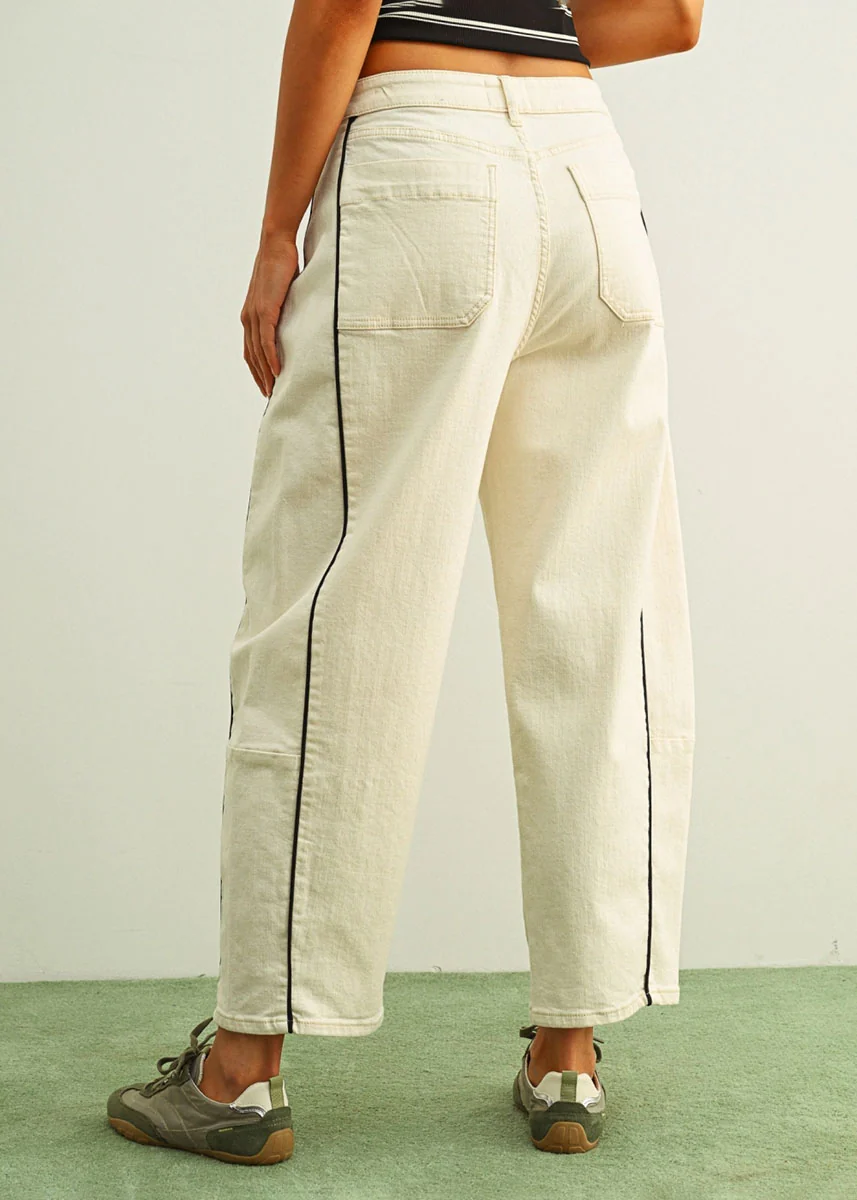 Berlin Piped Barrel Pant - Ecru & Black - Image 4