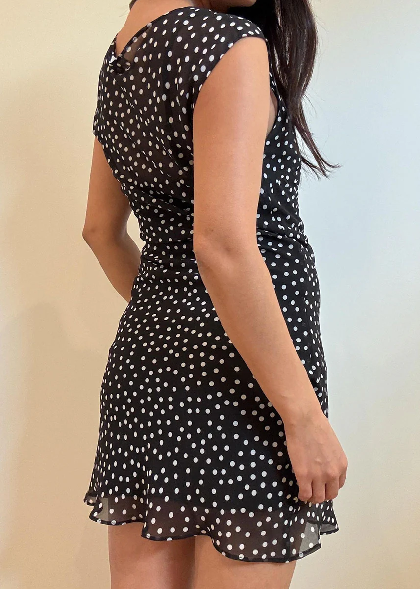 Bettie Polka Dot Chiffon Mini Dress - Black - Image 3