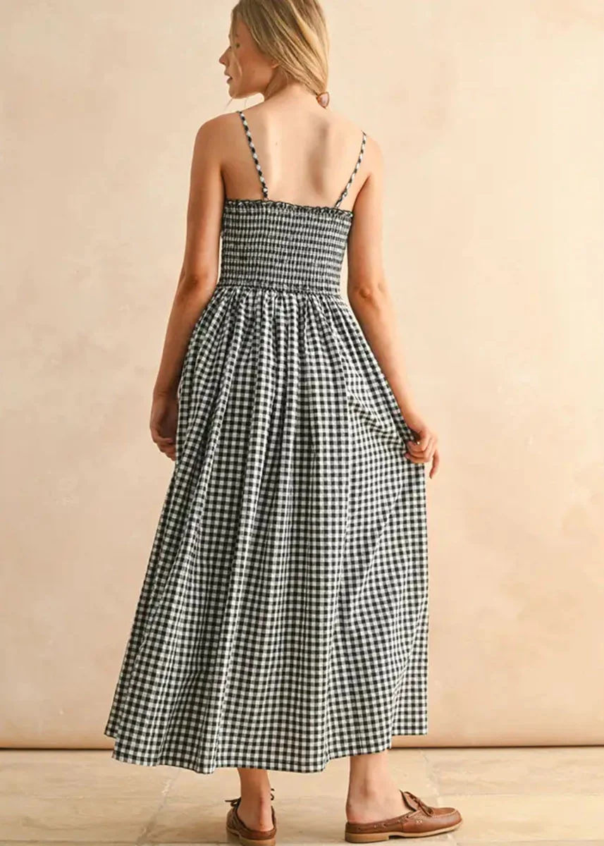 Bonnie Gingham Print Maxi Dress - Black & White - Image 3