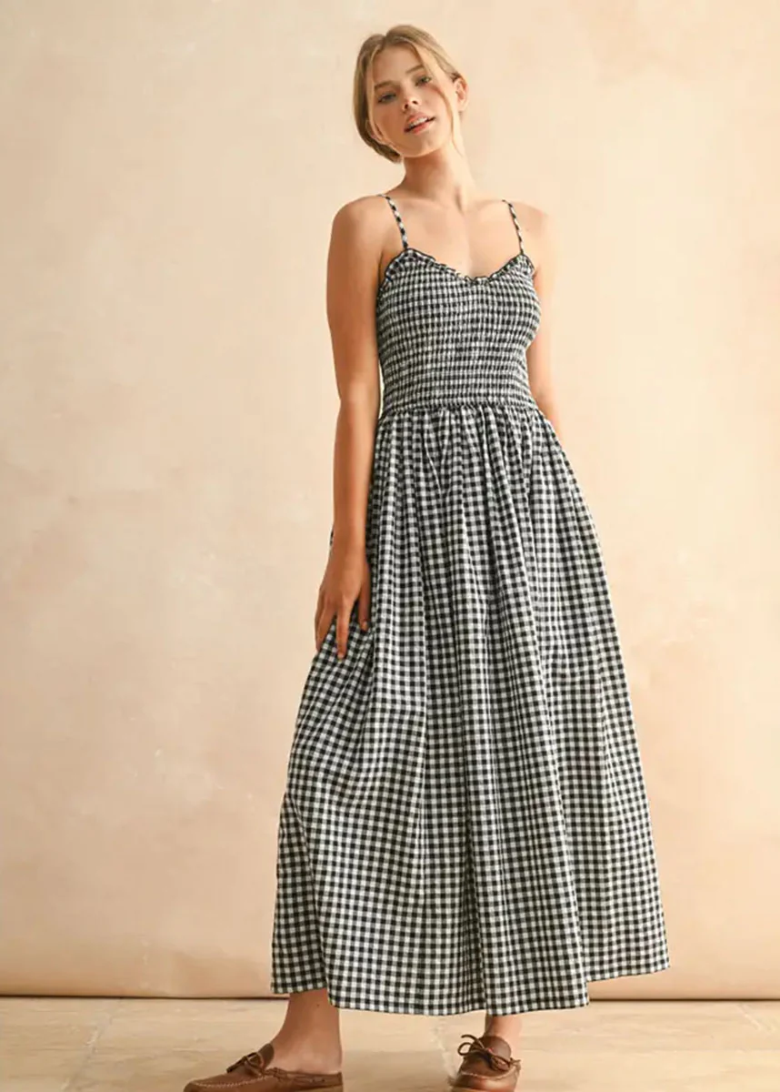 Bonnie Gingham Print Maxi Dress - Black & White - Image 5