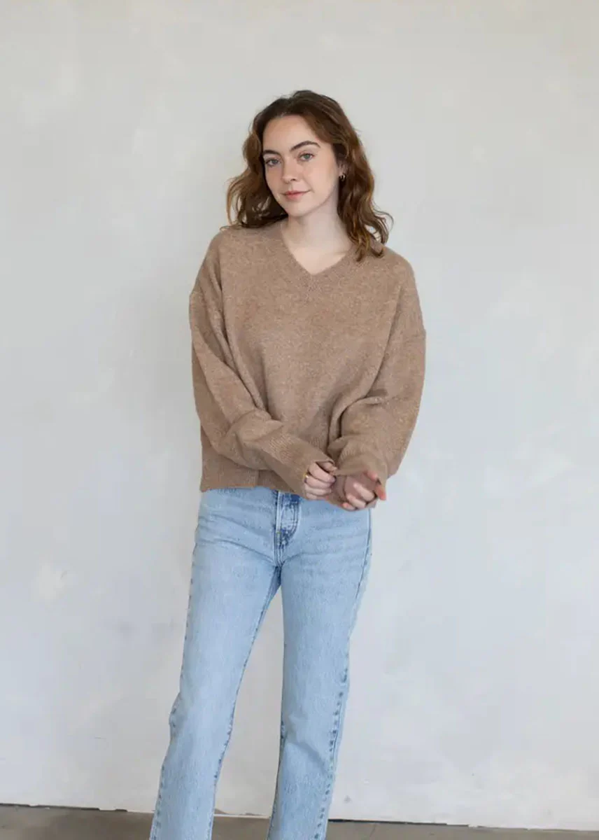 Briar V-Neck Sweater - Mocha - Image 3