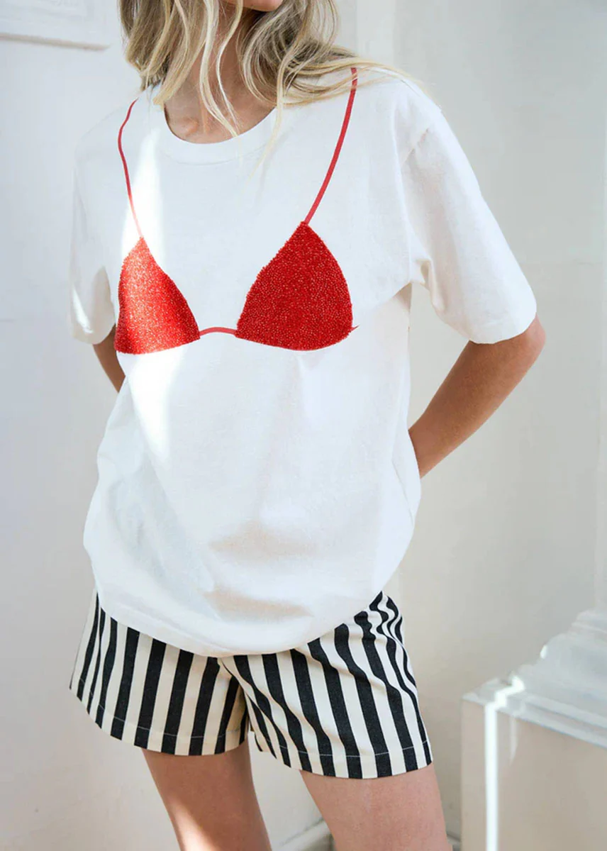 Caviar Bikini Graphic Tee - White & Red - Image 4