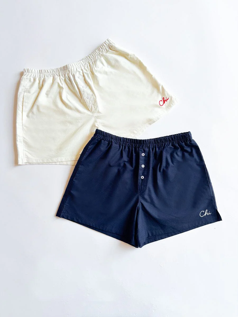 Chi Embroidered Boxer Short - White & Red - Image 7