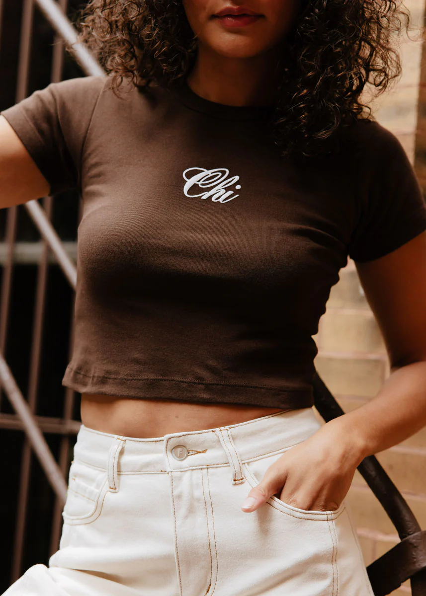 Chi Script Baby Tee - Chocolate - Image 3
