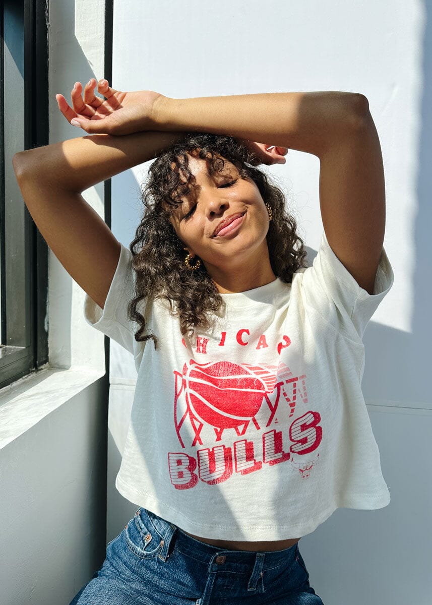 Chicago Bulls Mock Neck Crop Tee - White - Image 5