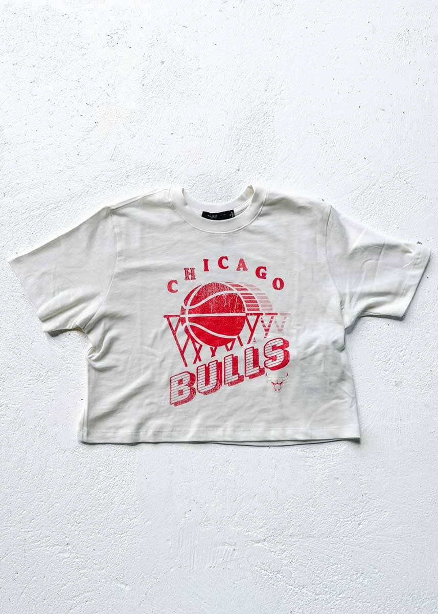 Chicago Bulls Mock Neck Crop Tee - White - Image 6