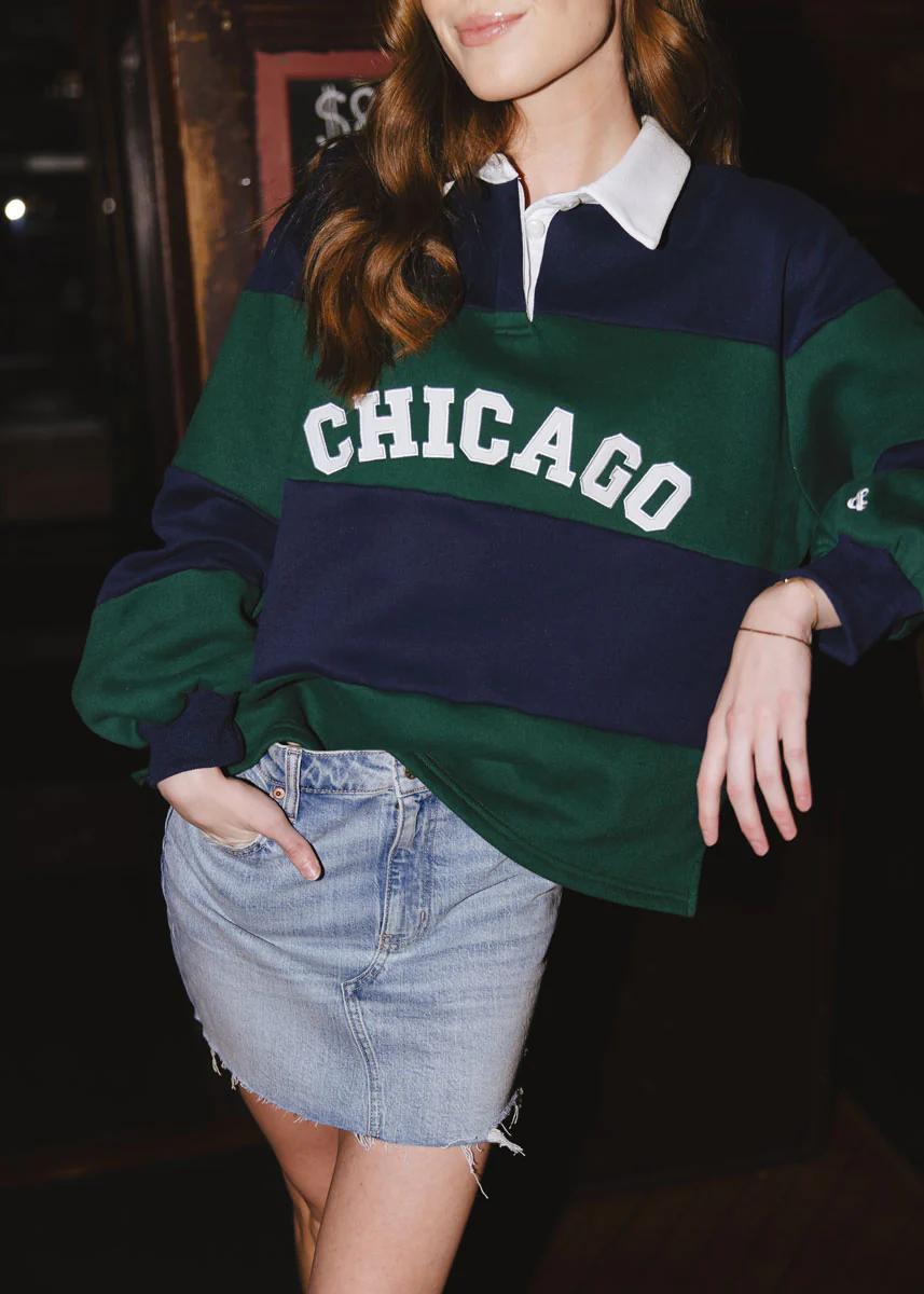 Chicago Color Block Polo Sweatshirt - Navy & Green - Image 3