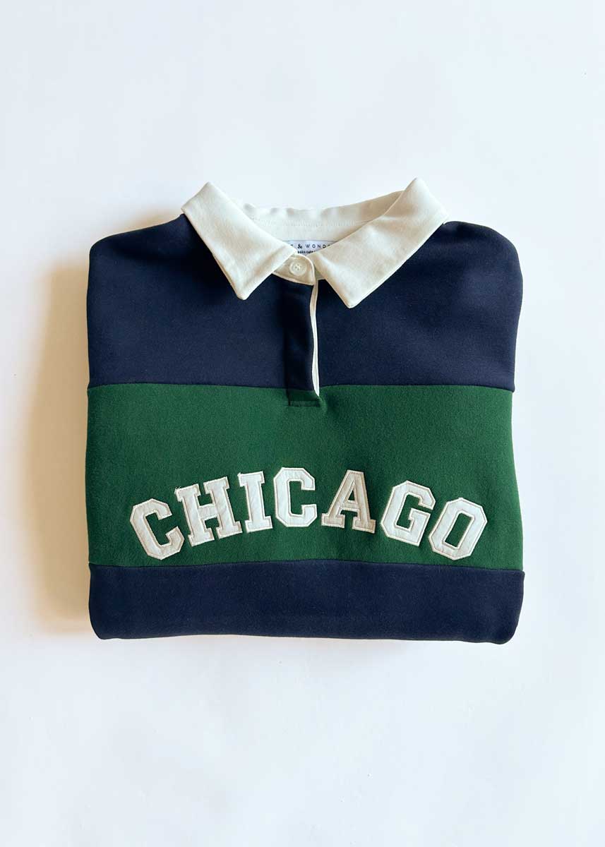 Chicago Color Block Polo Sweatshirt - Navy & Green - Image 7