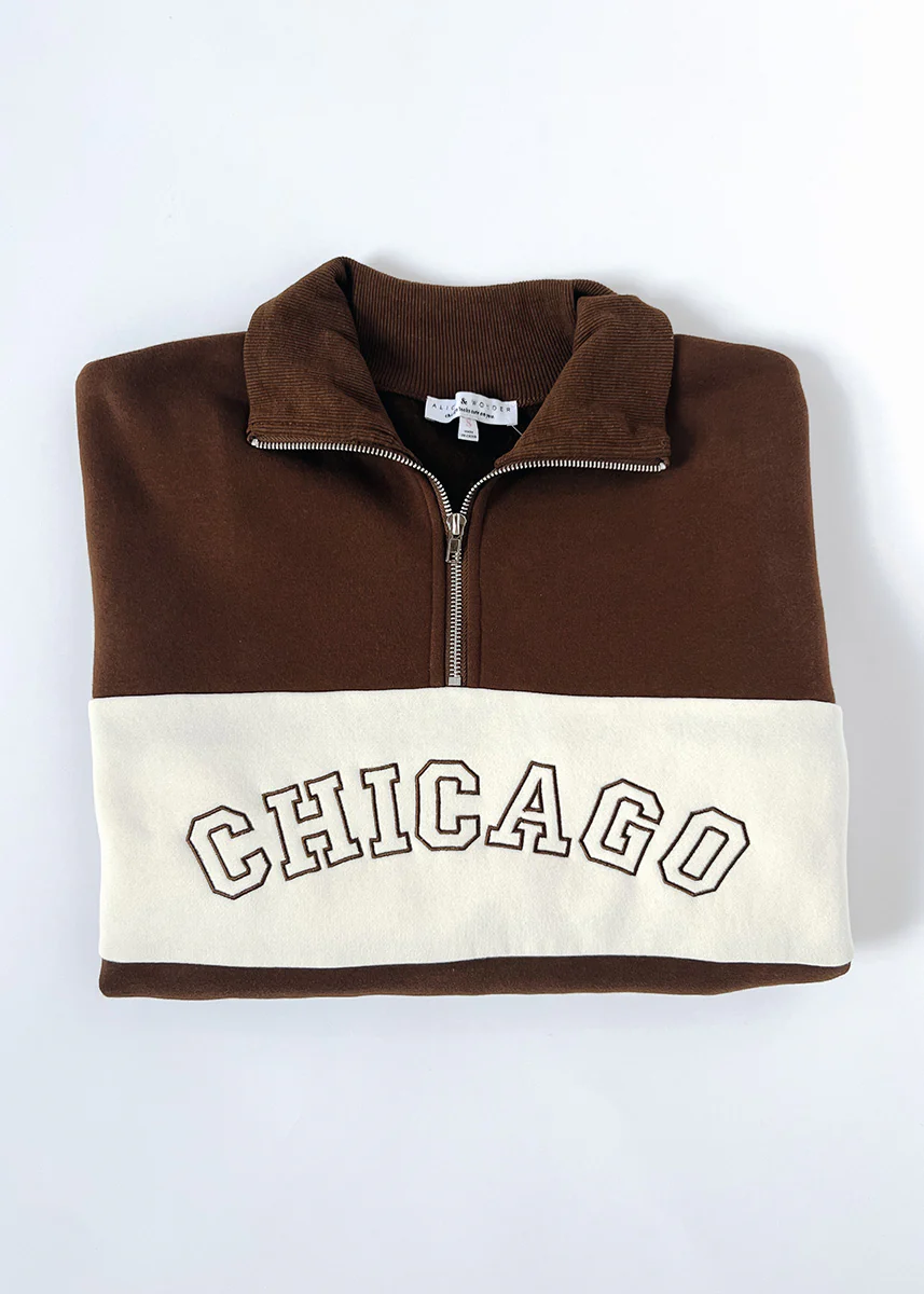 Chicago Color Blocked Quarter Zip Sweatshirt - Chocolate - Image 3