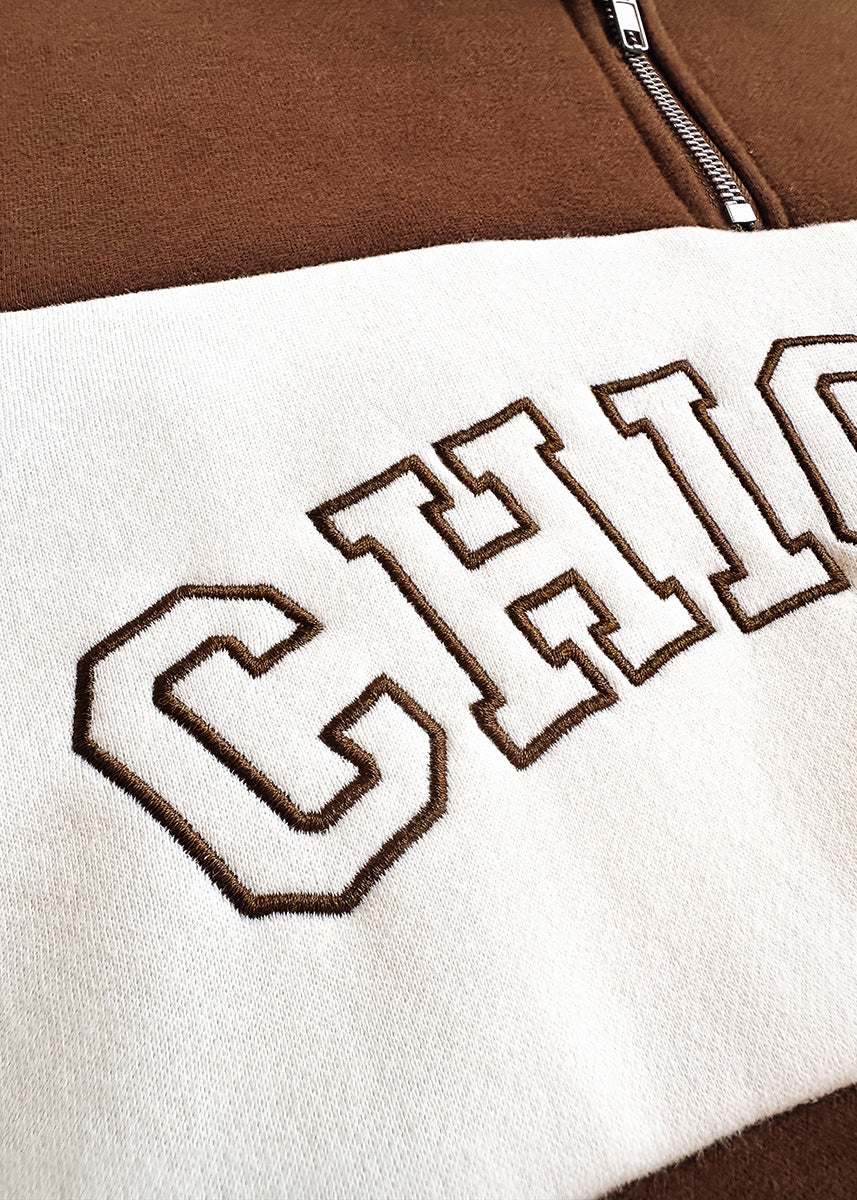 Chicago Color Blocked Quarter Zip Sweatshirt - Chocolate - Image 7