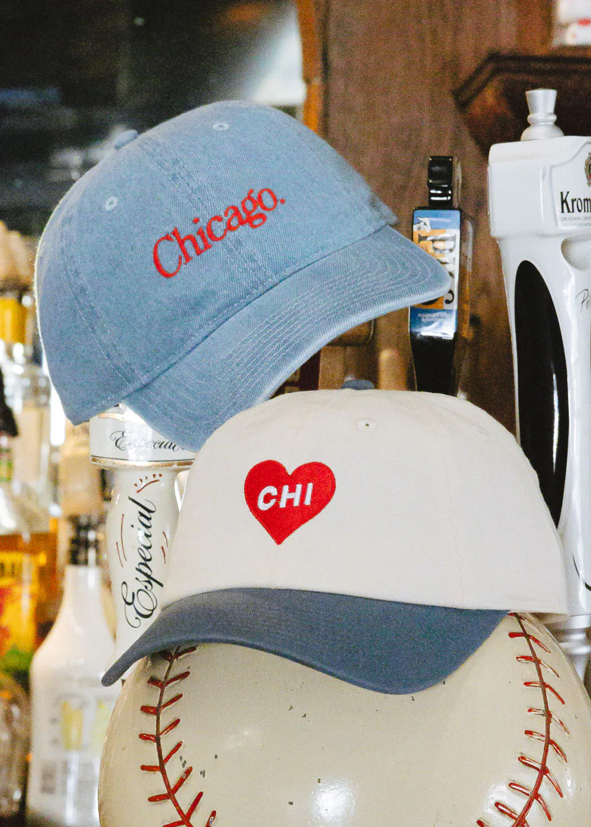 Chicago. Dad Hat - Denim & Red - Image 3