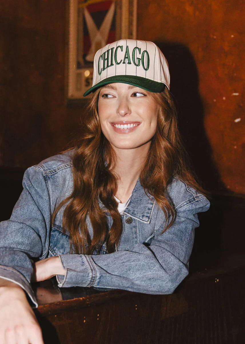 Chicago Puff Pinstripe Baseball Cap - Emerald - Image 2