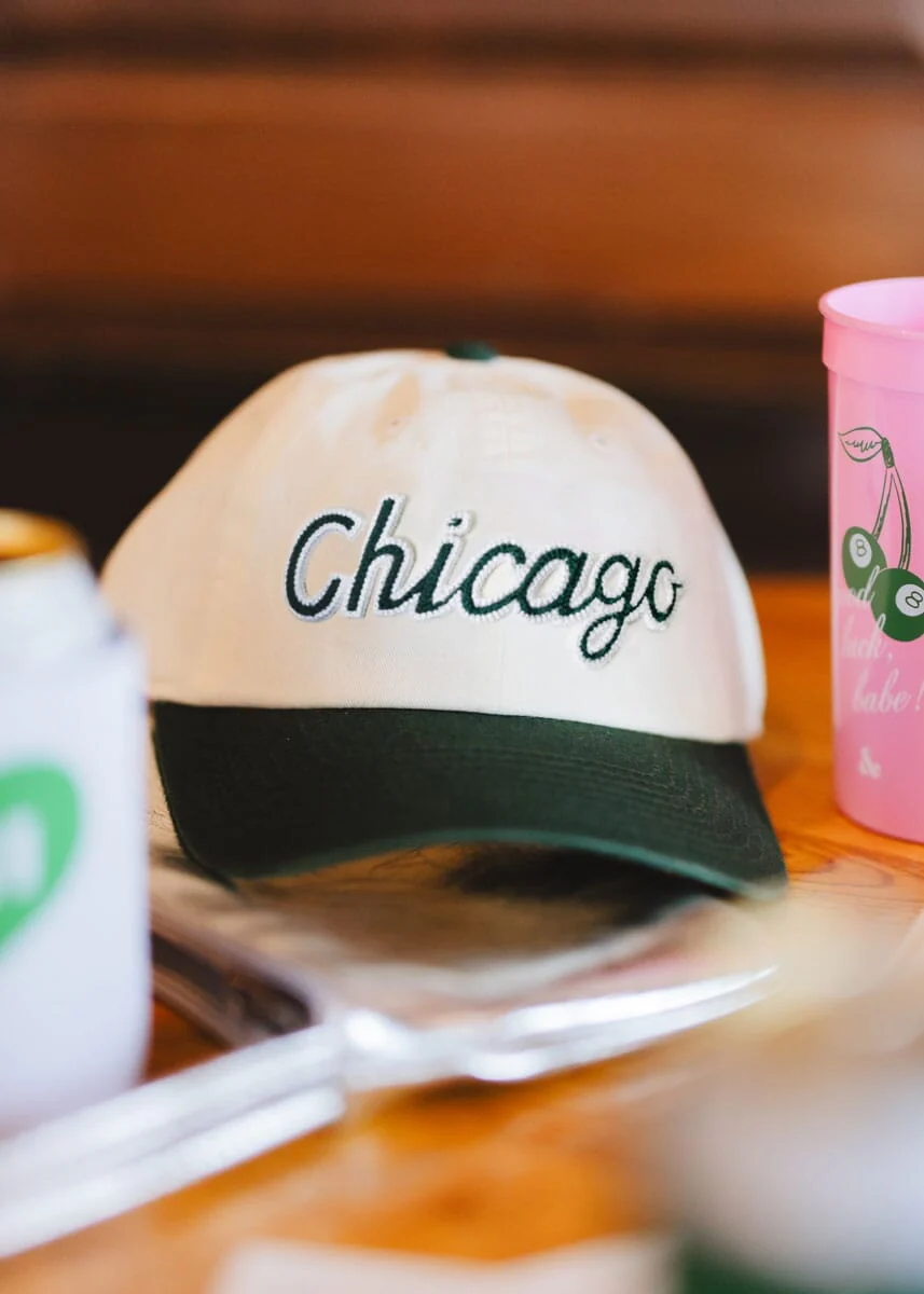 Chicago Script Baseball Cap - Ivory & Dark Green - Image 3
