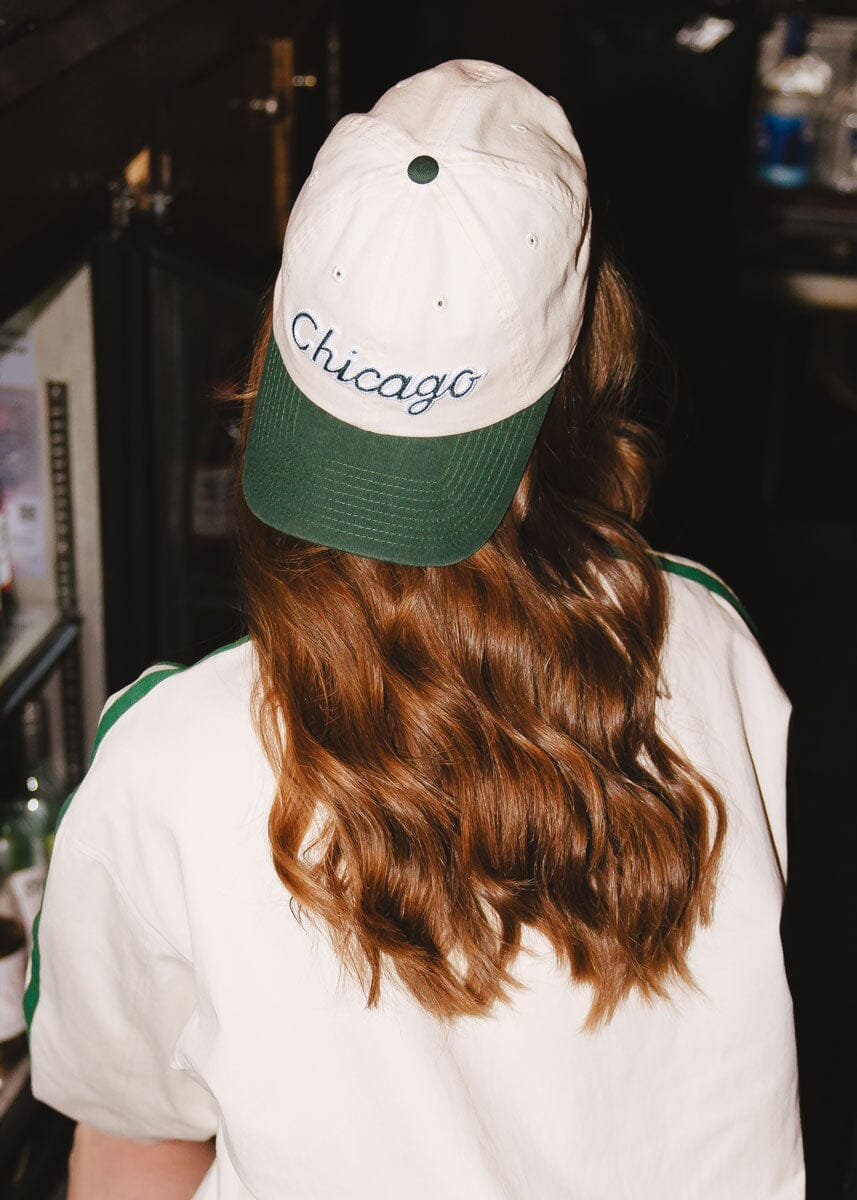 Chicago Script Baseball Cap - Ivory & Dark Green - Image 5