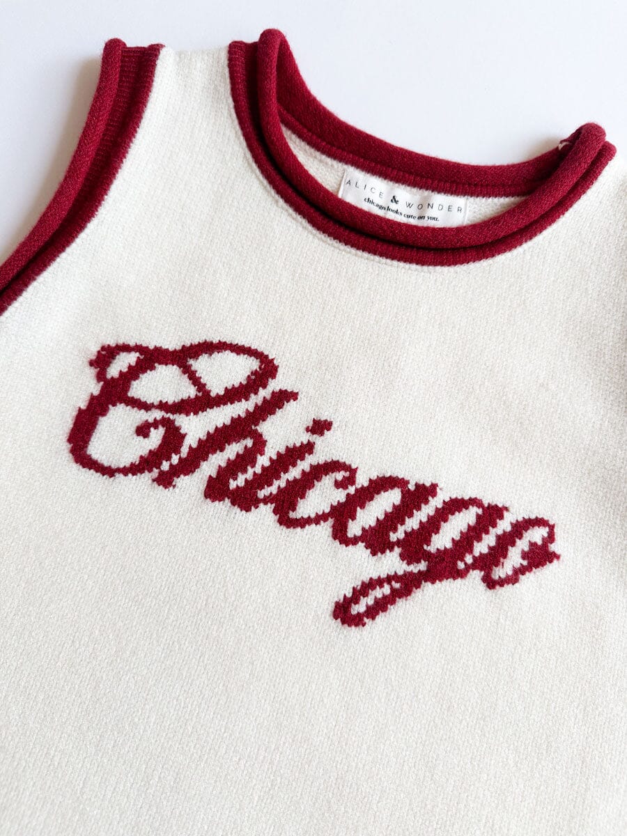 Chicago Script Ringer Sweater Vest - Ivory Red Combo - Image 4
