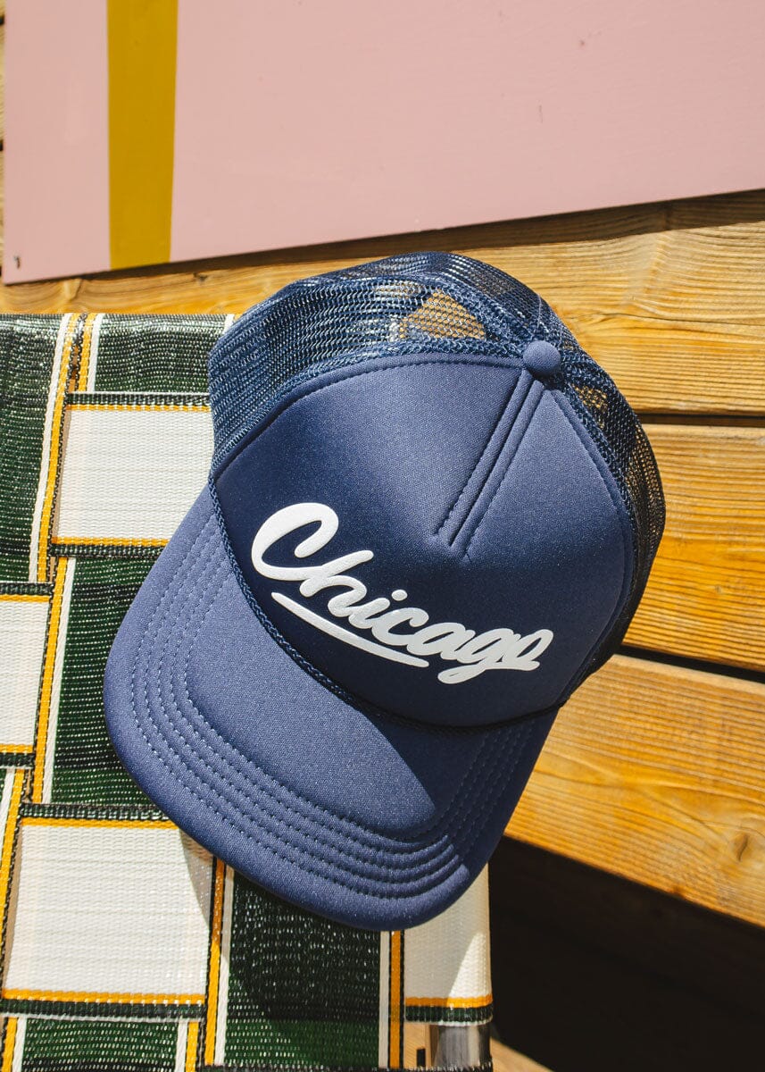 Chicago Script Trucker Hat - Navy - Image 3