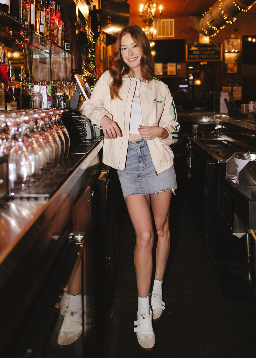Chicago Varsity Double Stripe Jacket - Green - Image 5