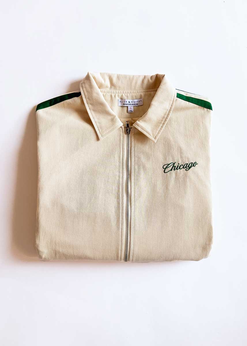 Chicago Varsity Double Stripe Jacket - Green - Image 9