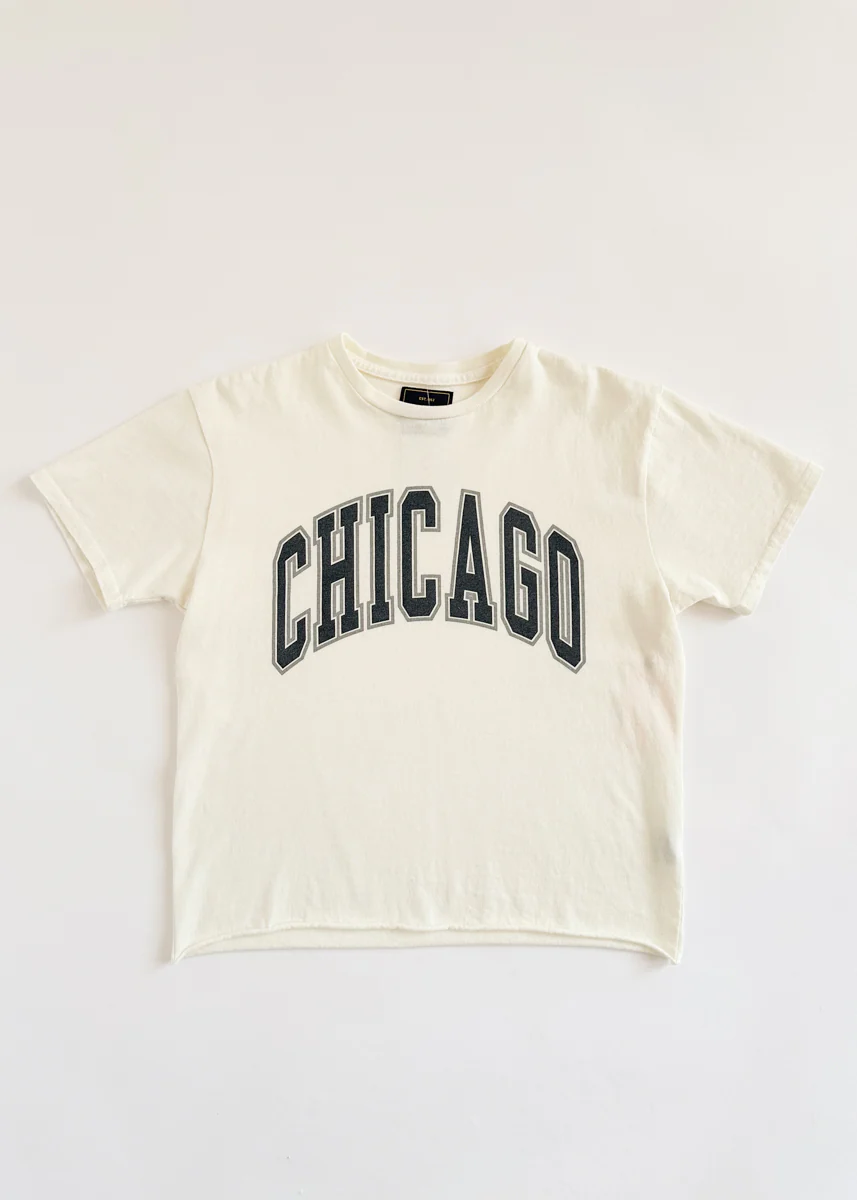 Chicago Varsity Heavyweight Crop Tee - Black & Silver - Image 2