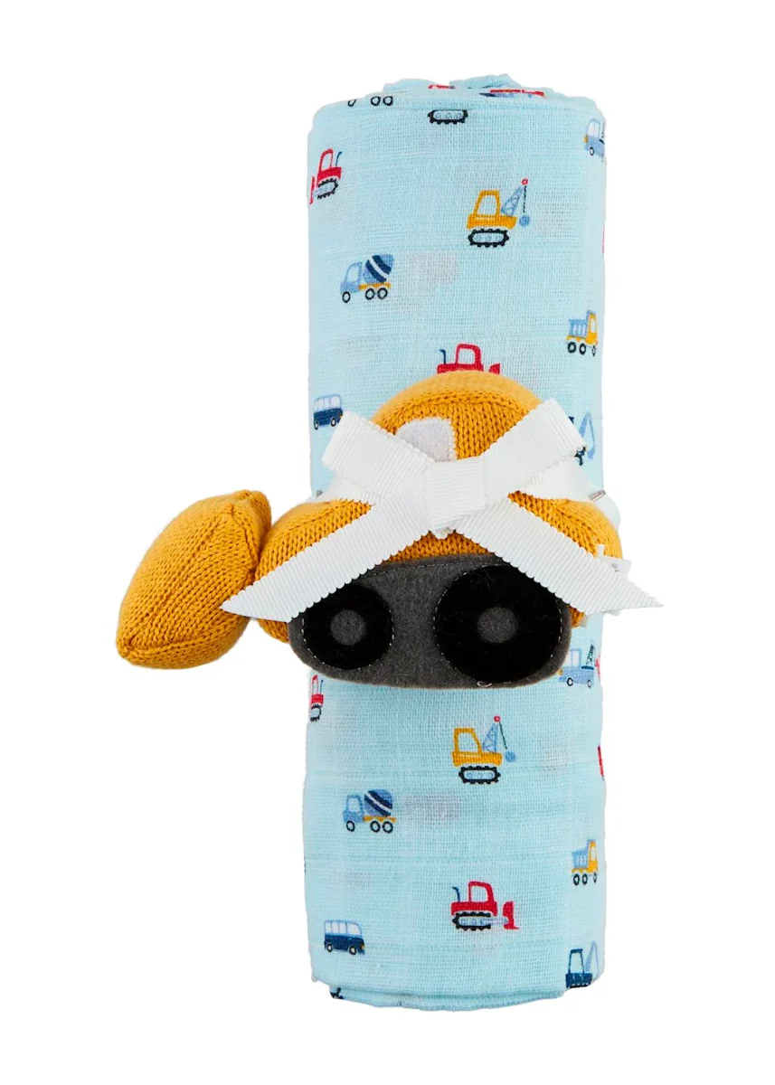Construction Swaddle & Rattle Set