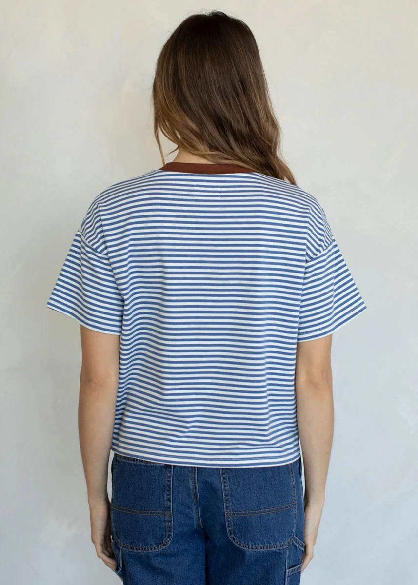Contrast Stripe Tee - Dusty Blue - Image 3