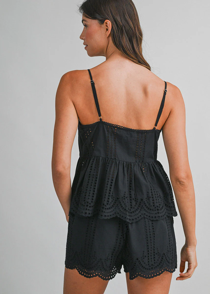 Coralie Eyelet Lace Tank & Shorts Set - Black - Image 3