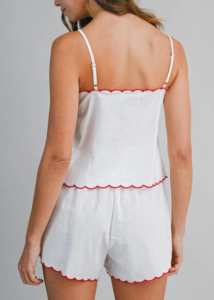 Daryl Scallop Embroidered Top & Short Set - Red Multi - Image 3