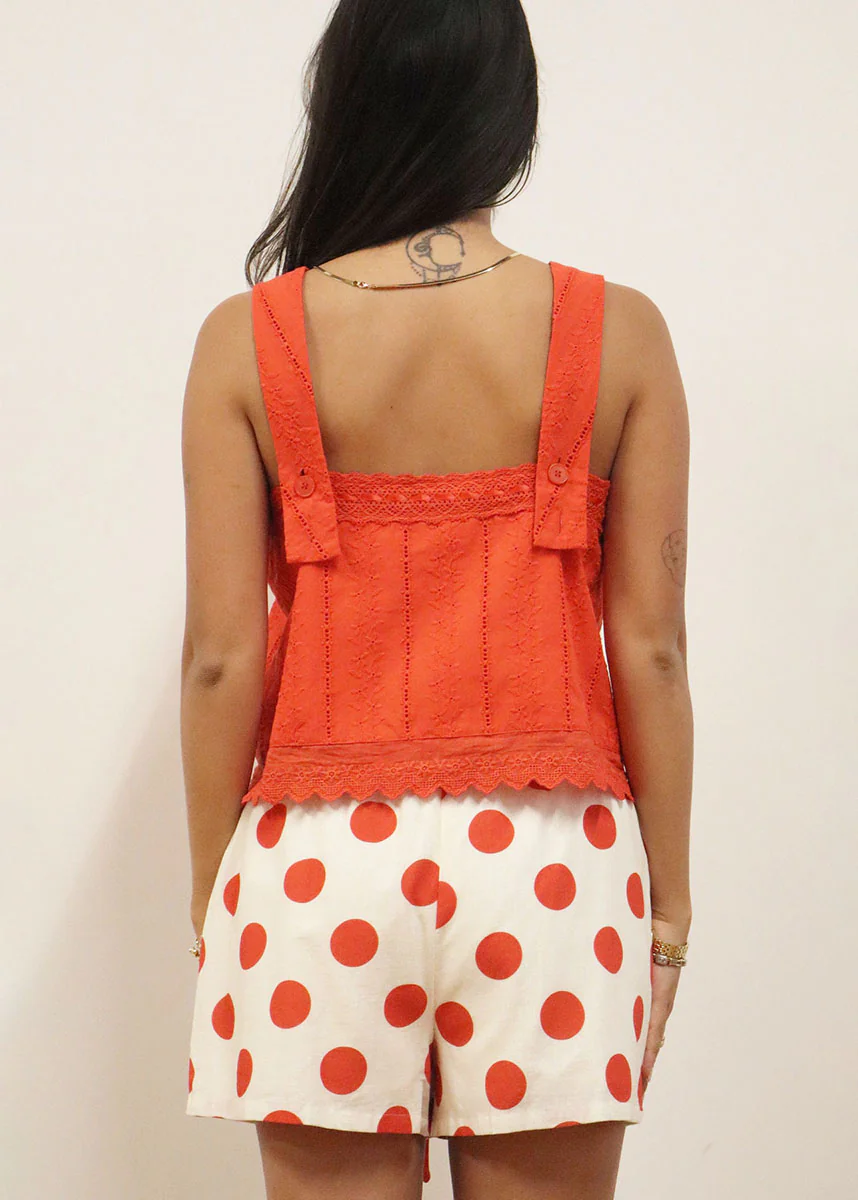 Eleanor Broderie Square Neck Top - Cherry Tomato - Image 3
