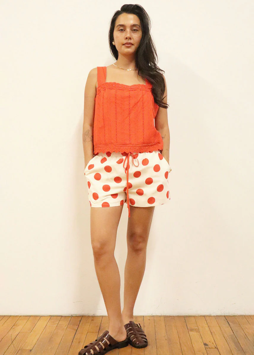 Eleanor Broderie Square Neck Top - Cherry Tomato - Image 5