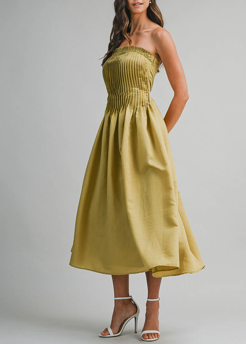 Emerald Pleated Tube Midi Dress - Dark Kiwi - Image 3