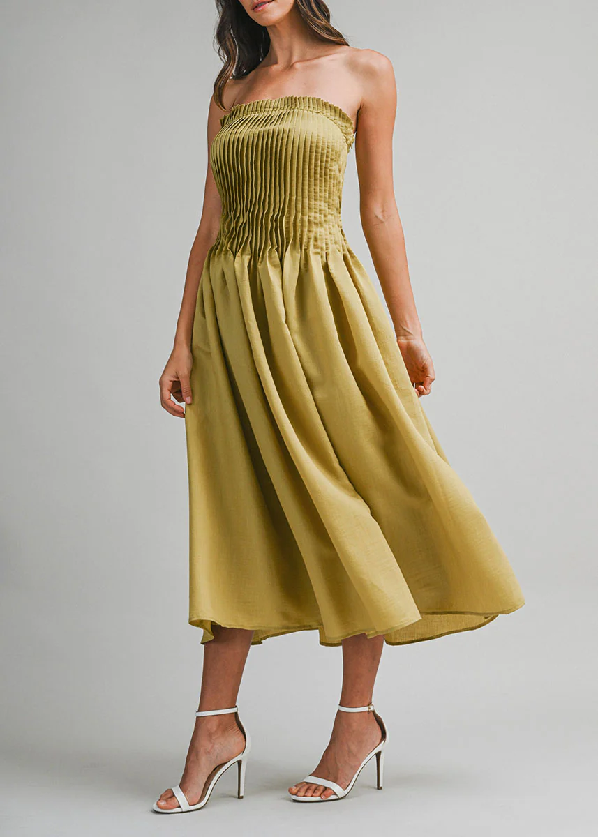 Emerald Pleated Tube Midi Dress - Dark Kiwi - Image 7