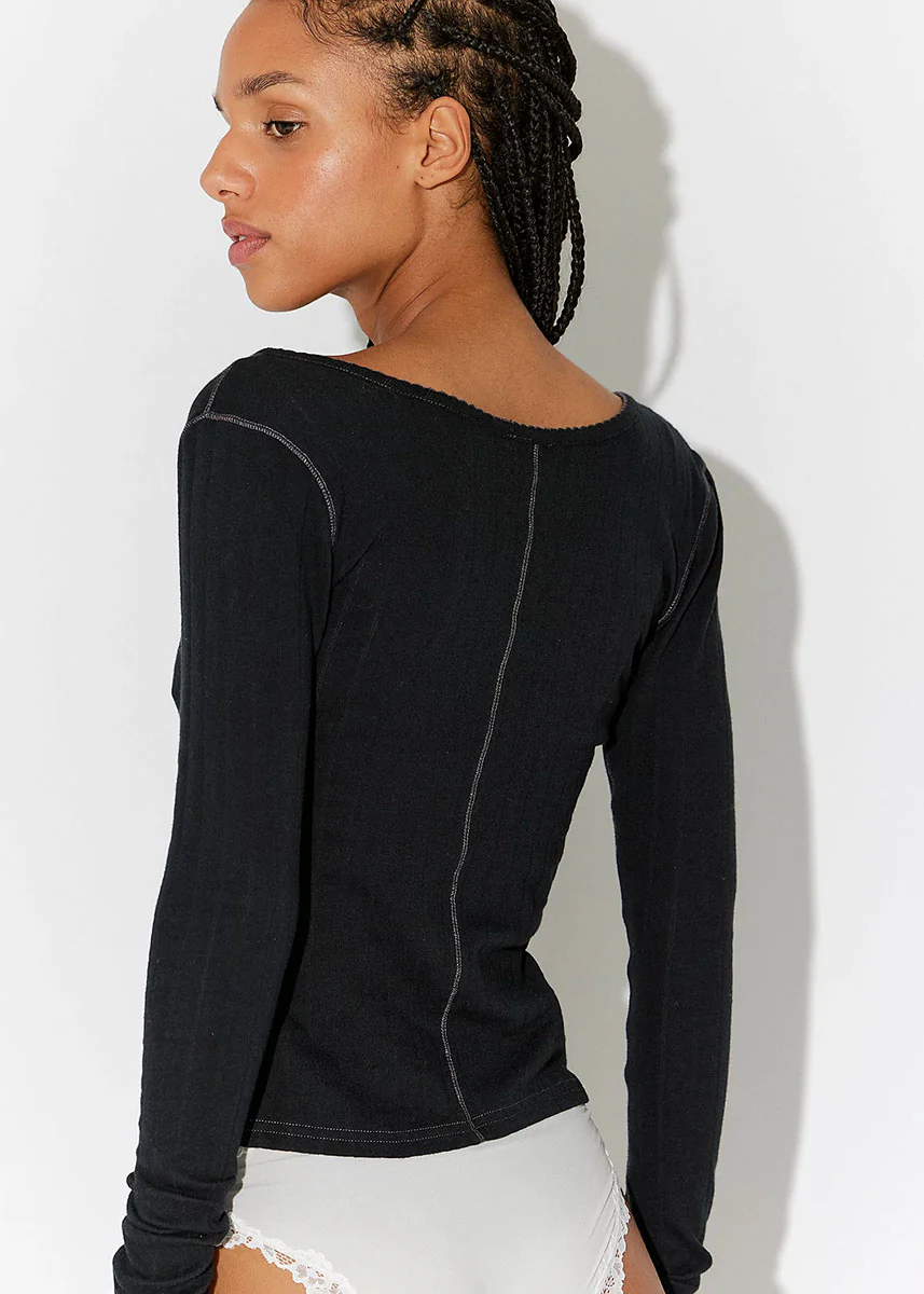 End Game Pointelle Long Sleeve - Black - Image 3