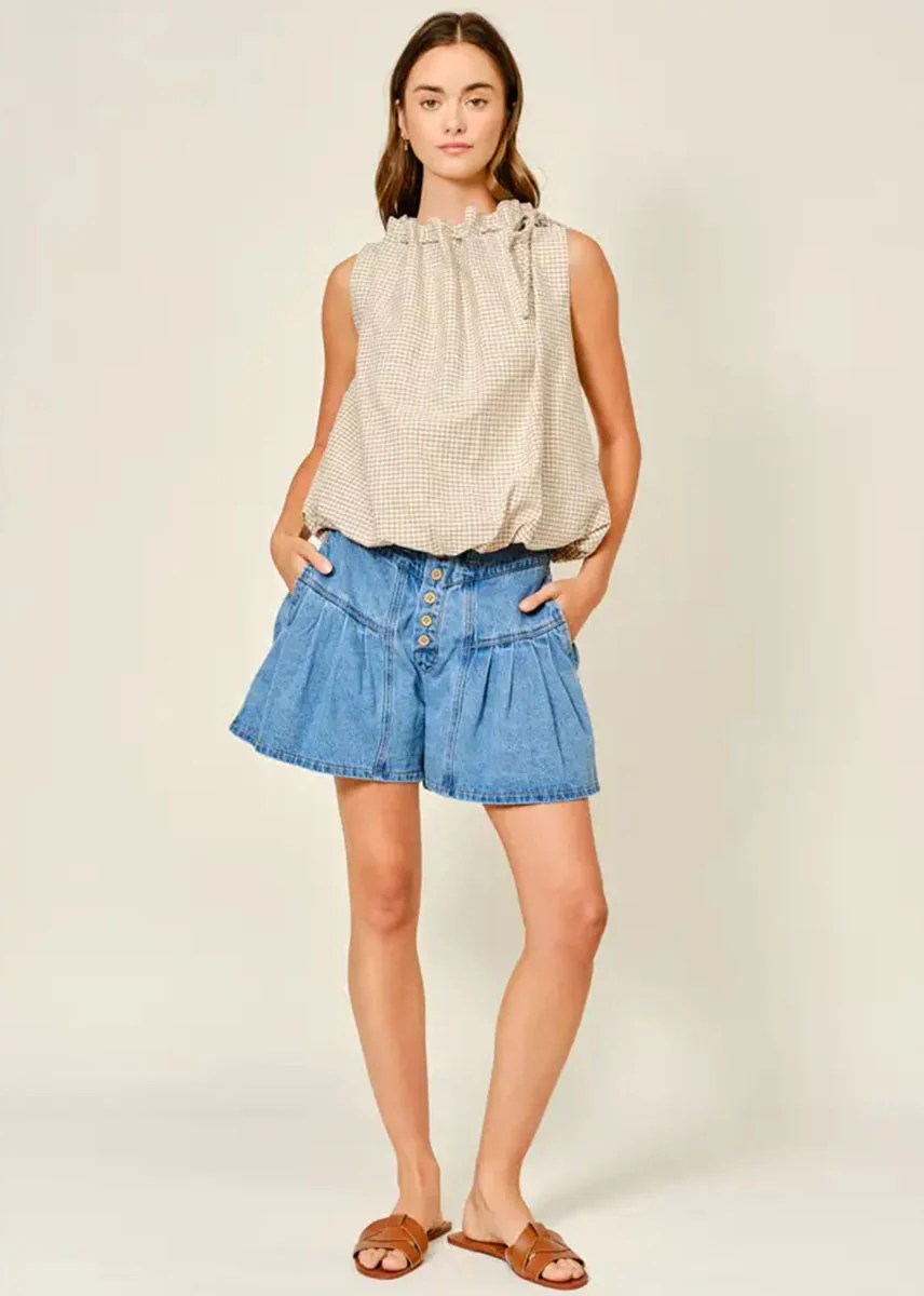 Evangeline Checkered Bubble Top - Brown - Image 5