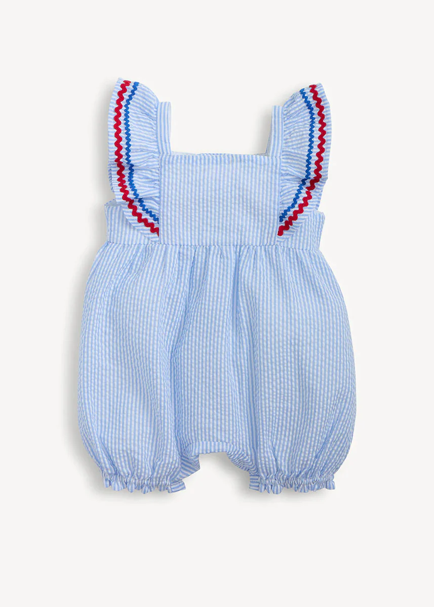 Flutter Sleeve Romper - Seersucker Stripe