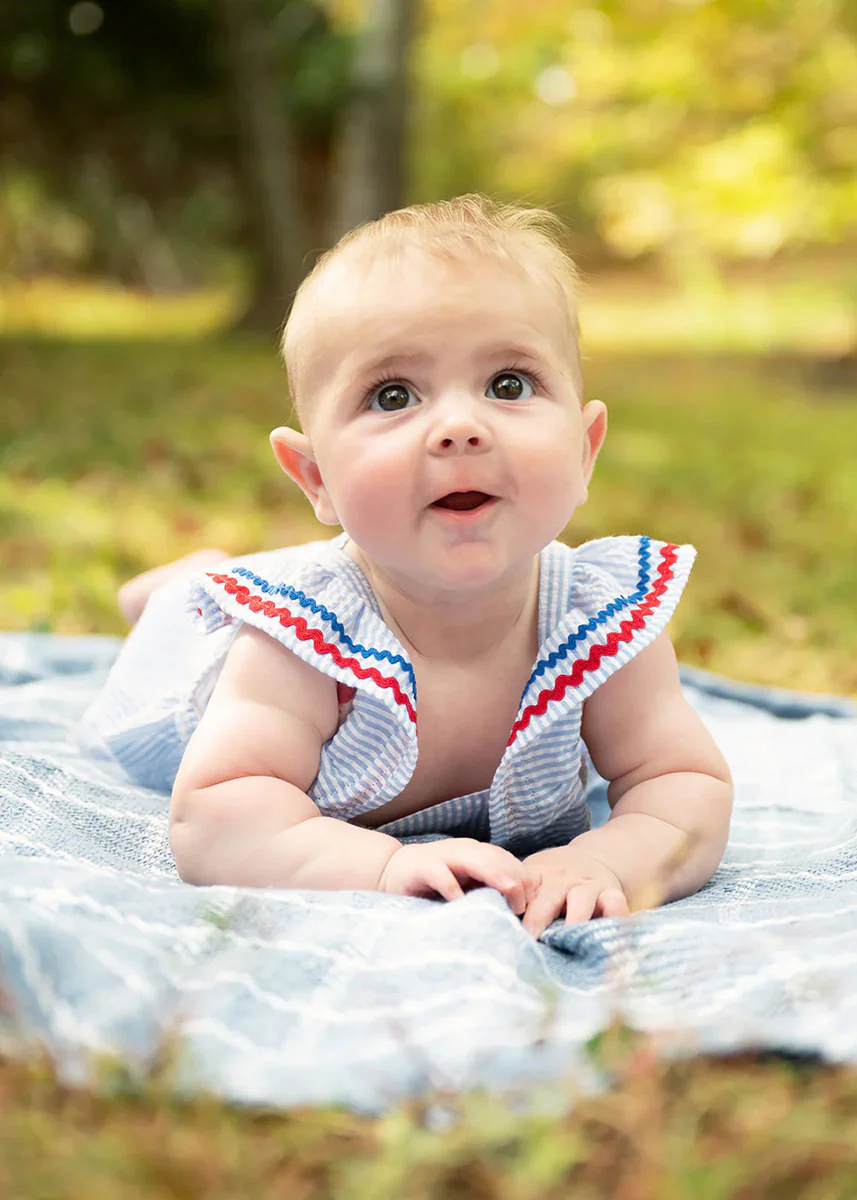 Flutter Sleeve Romper - Seersucker Stripe - Image 2
