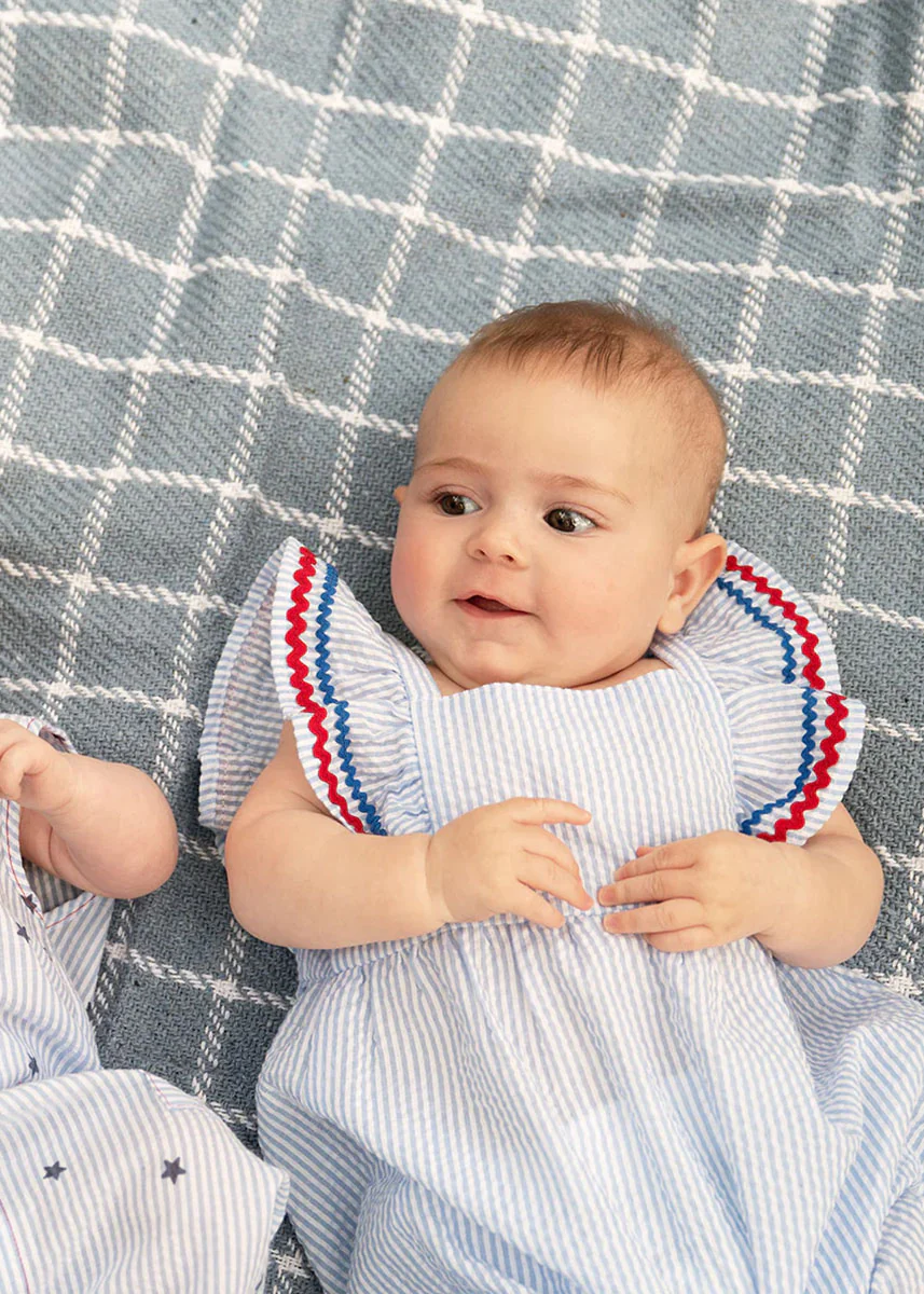 Flutter Sleeve Romper - Seersucker Stripe - Image 4