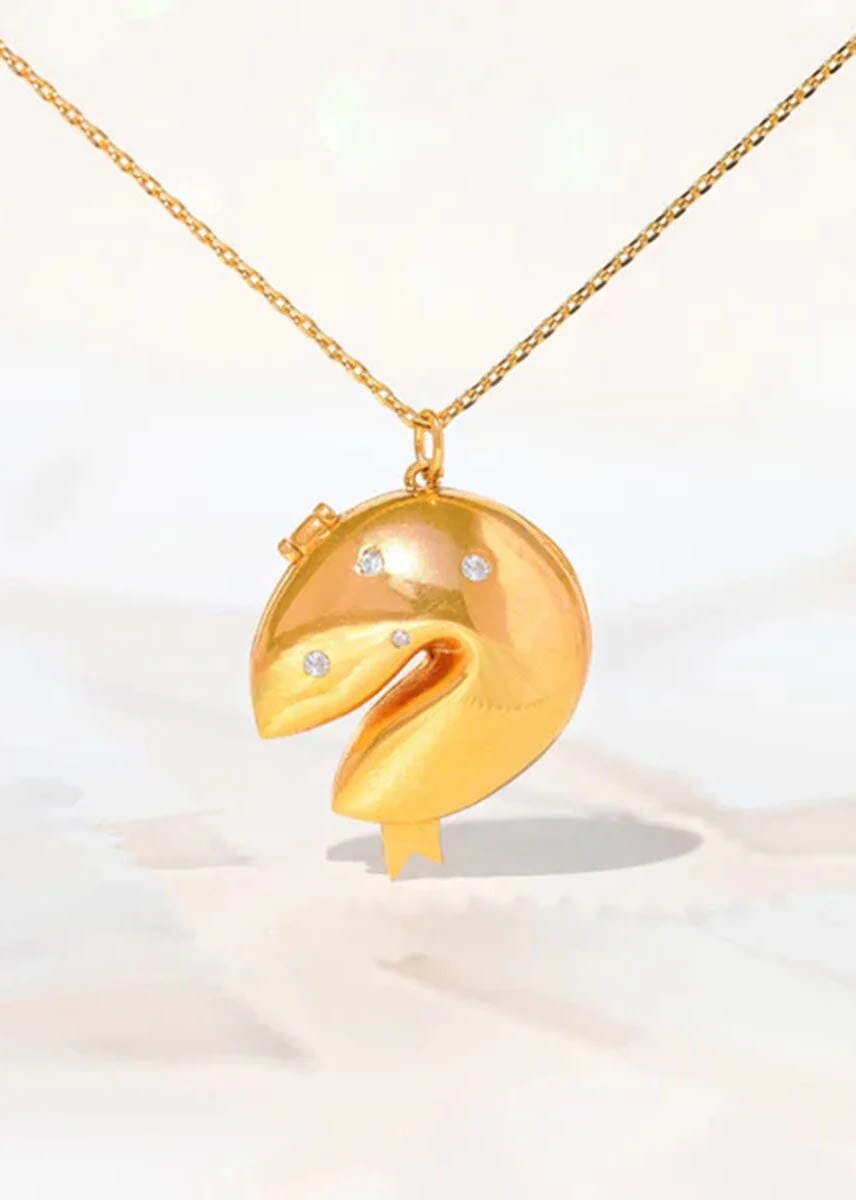 Fortune Cookie Locket Necklace - Gold