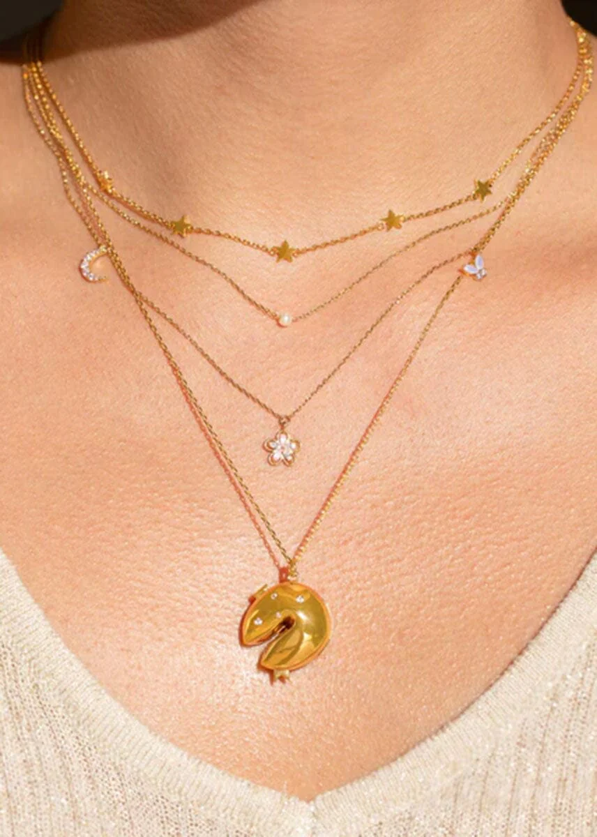 Fortune Cookie Locket Necklace - Gold - Image 2