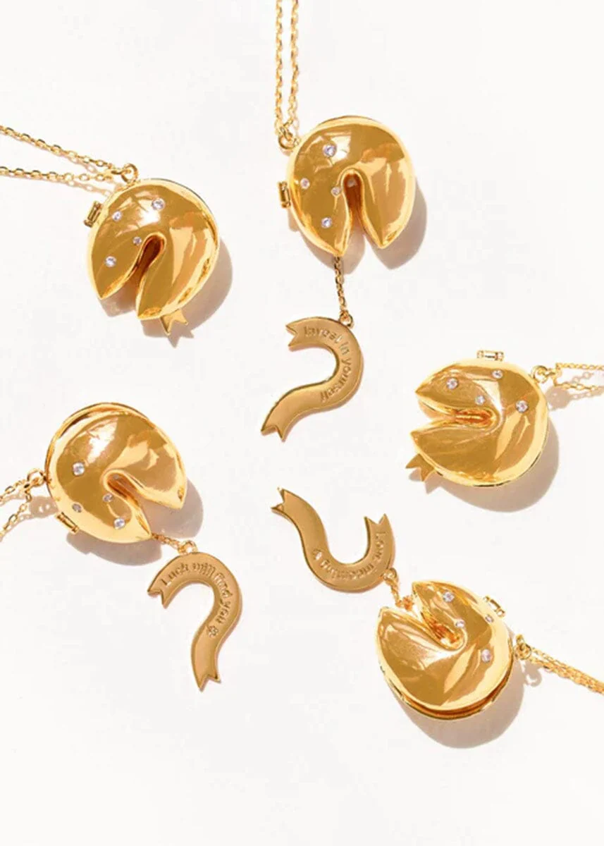 Fortune Cookie Locket Necklace - Gold - Image 3