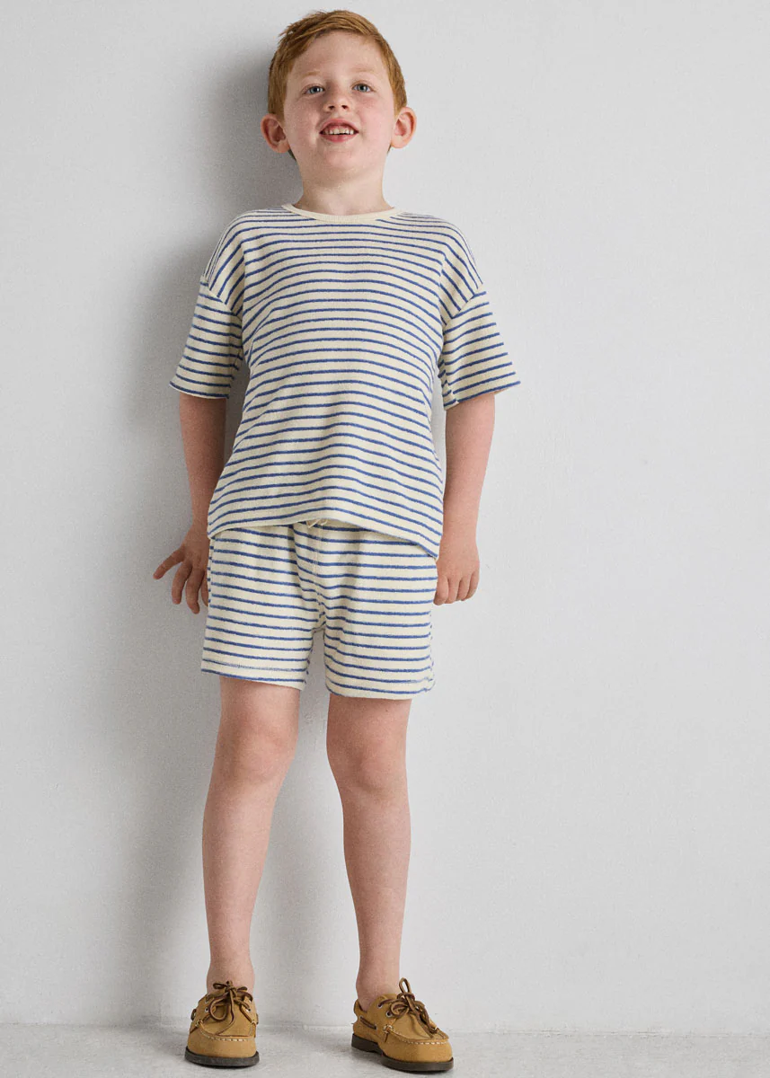 French Terry Striped Oversized Set - Ivory & Blue - Image 4