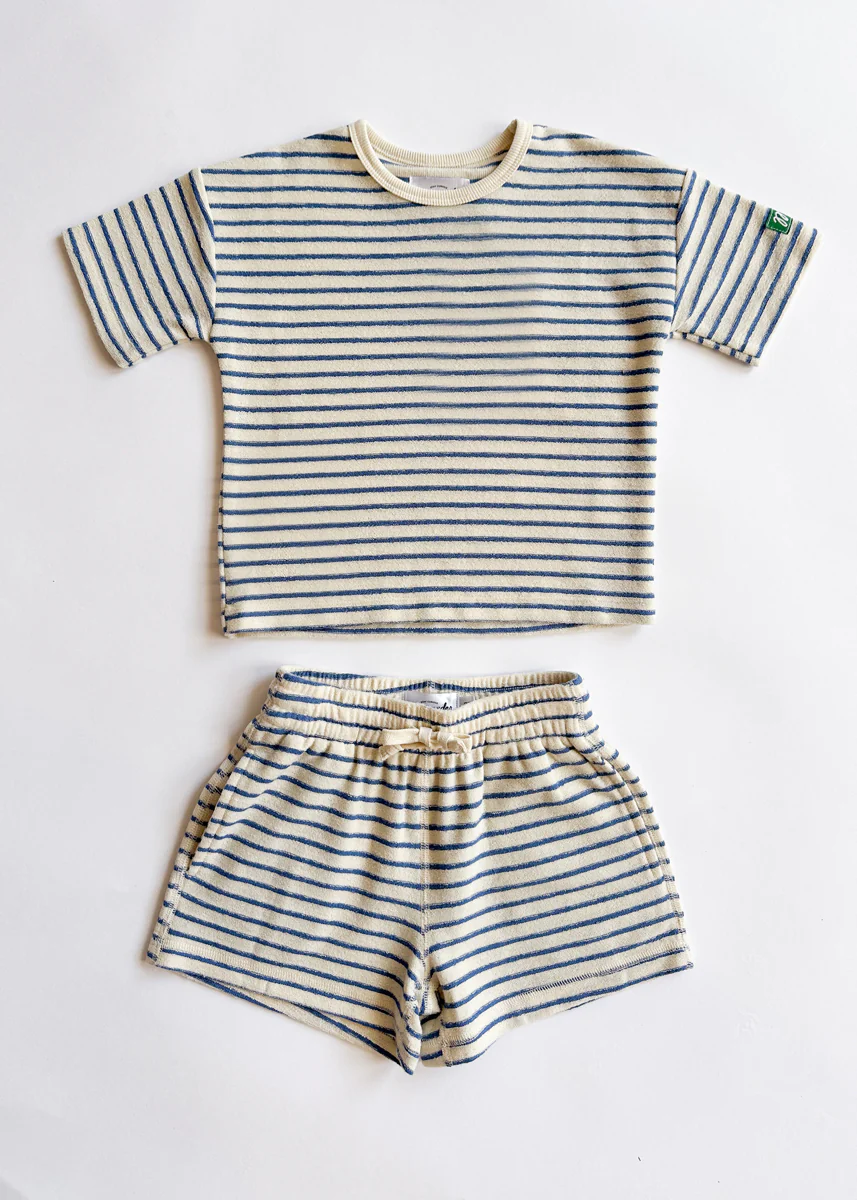 French Terry Striped Oversized Set - Ivory & Blue - Image 5